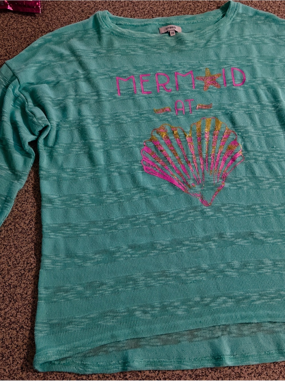 Cat & Jack Turquoise Long Sleeve 'Mermaid' Shell Graphic Tee